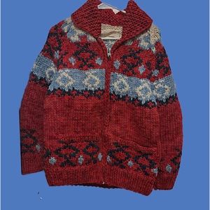 Hand knit vintage Canadian wool cardigan  .